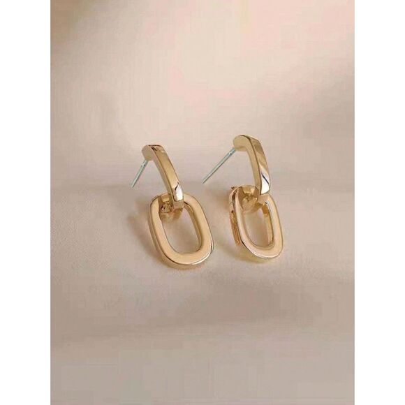 Gold Chain Design Chunky Drop Earrings Dangle Oval Link Modern Trendy Classic - Picture 3 of 3